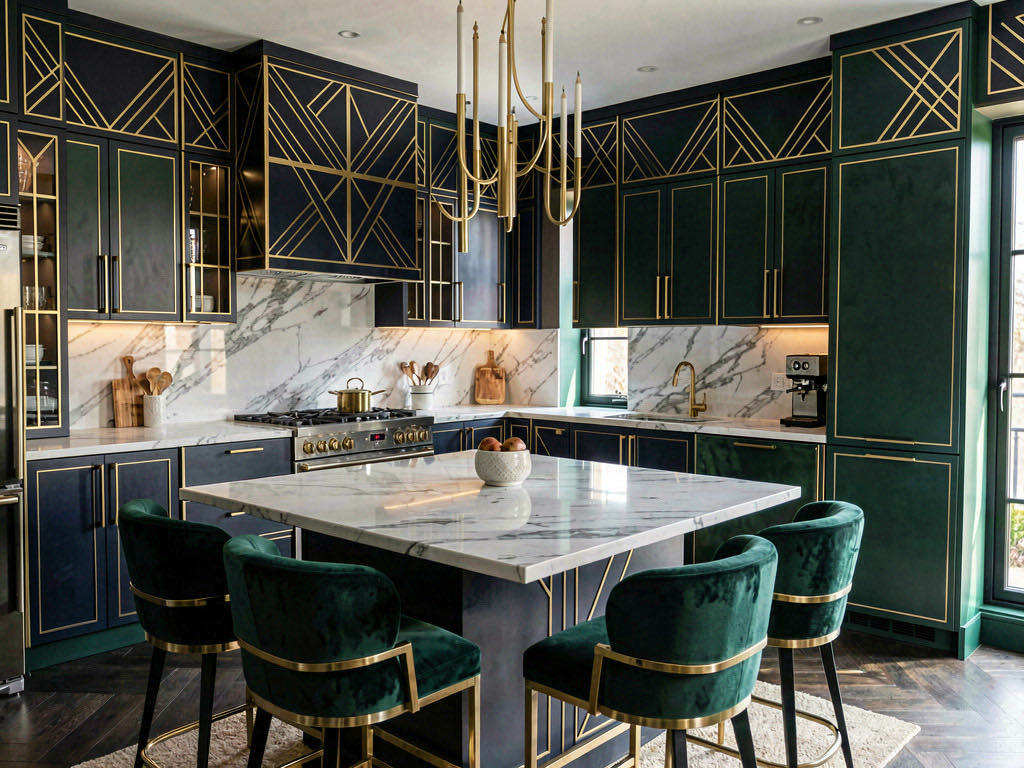 Art Deco Kitchen with butler's pantry beyond