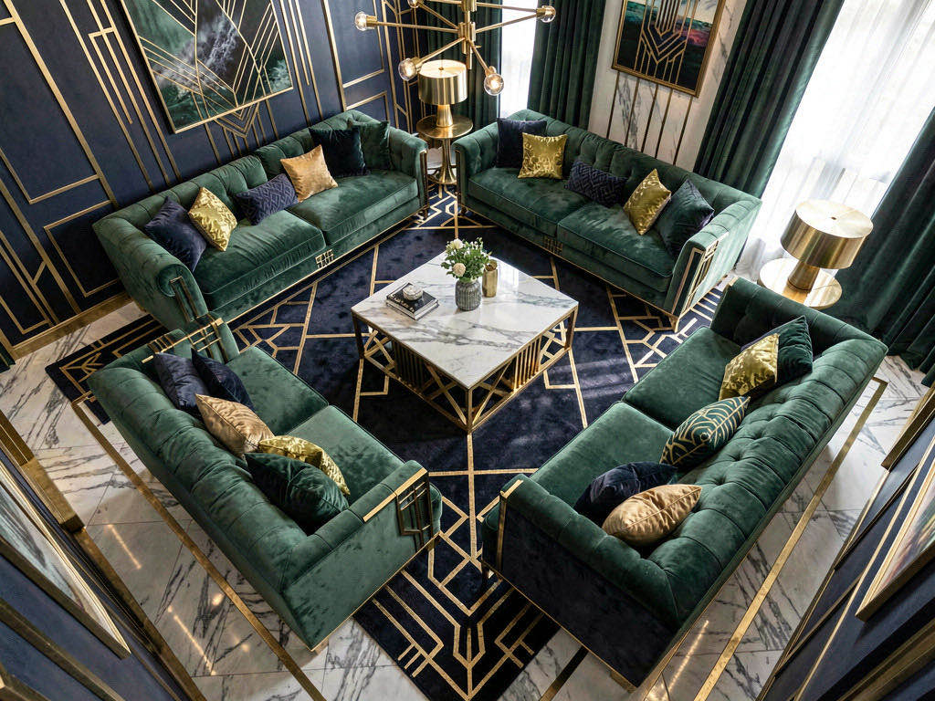 Art Deco living room — overhead