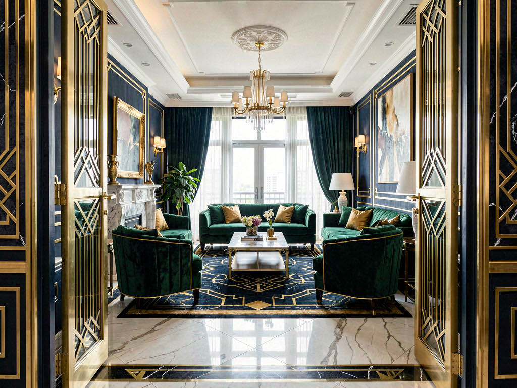 Art Deco living room — wide