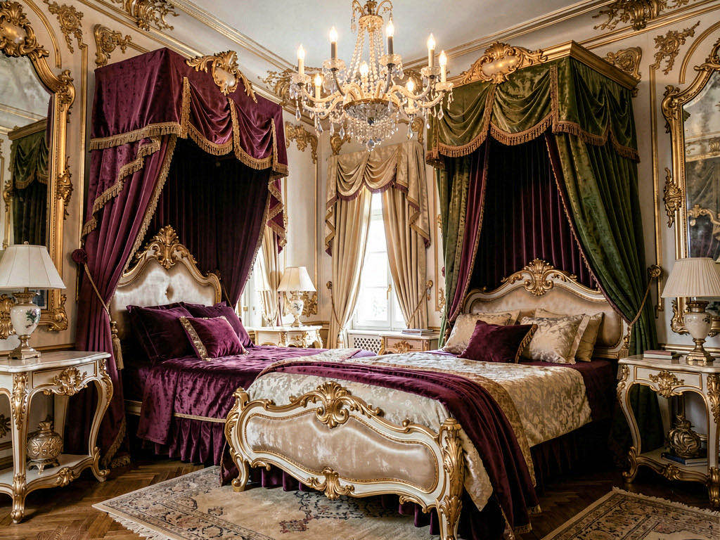 Baroque Bedroom with sheer floor-length curtains