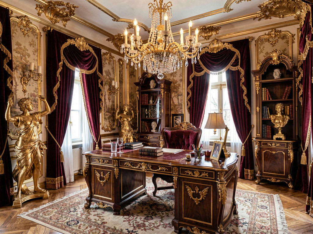 Baroque Office with picture-rail gallery wall