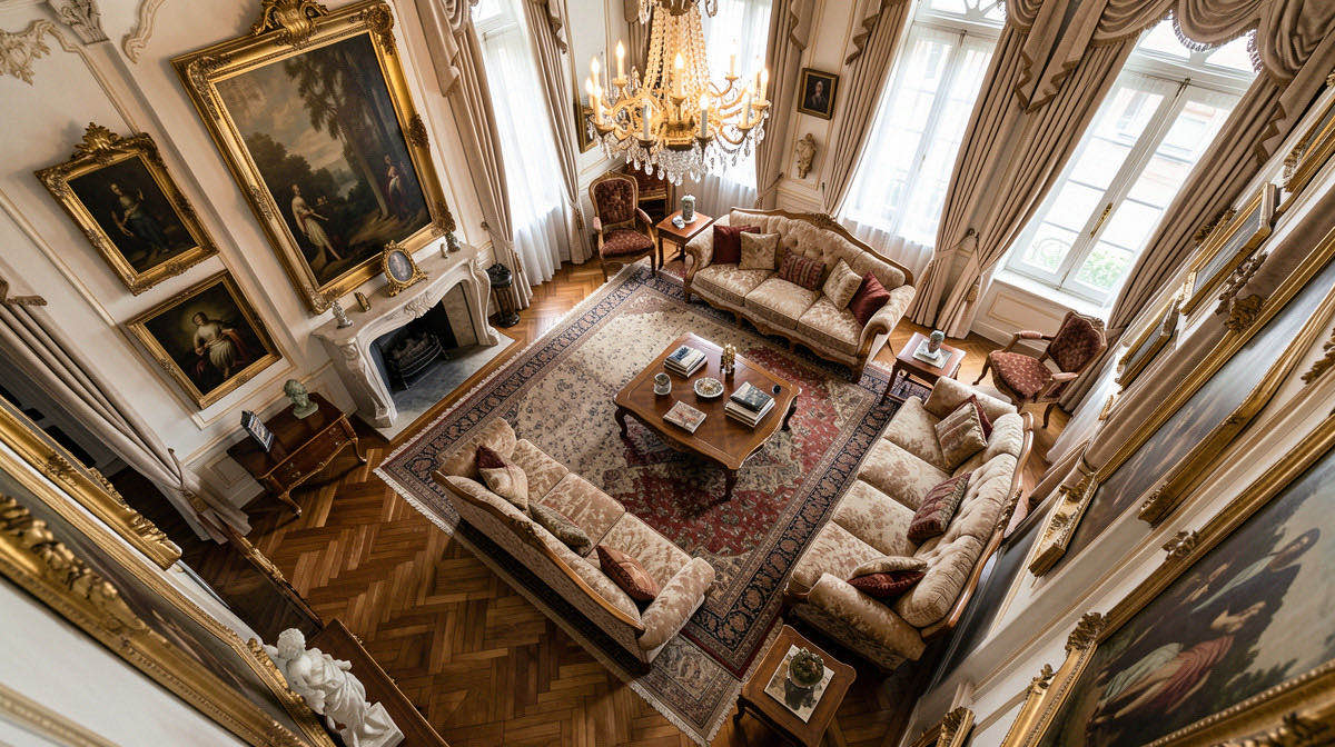Baroque living room — overhead