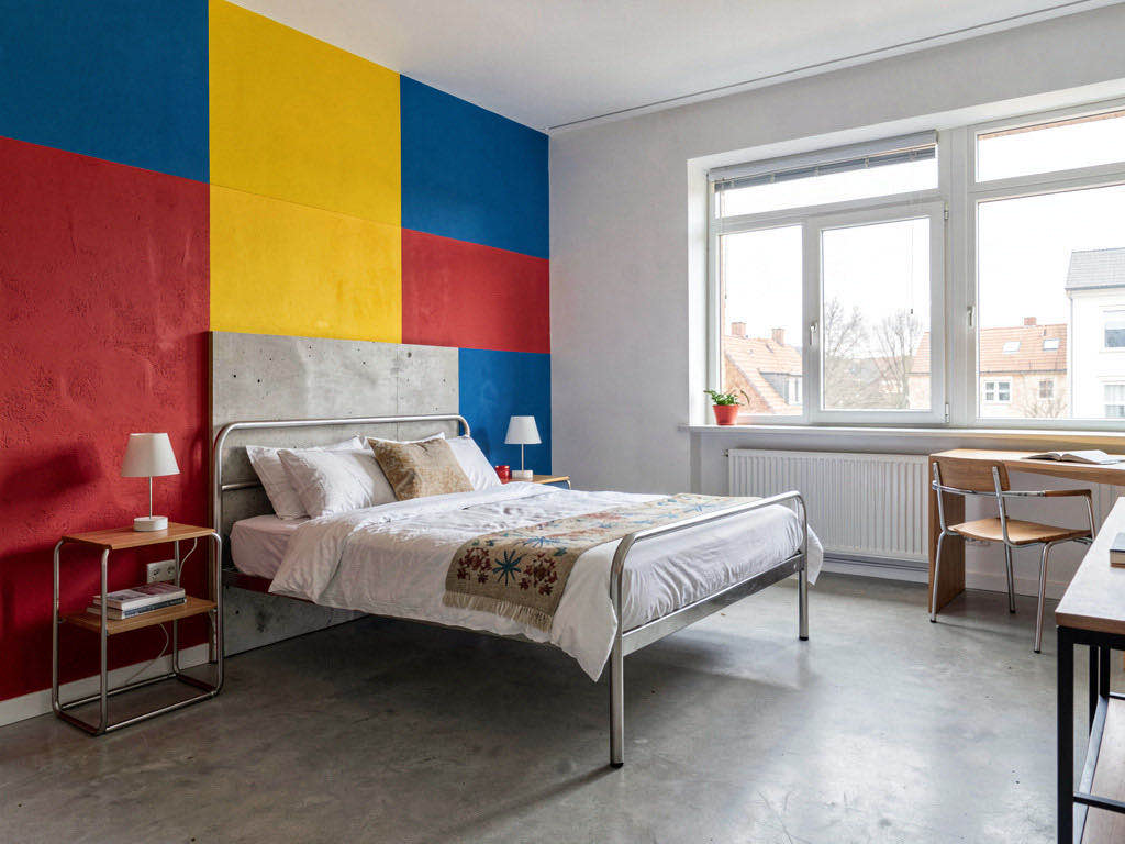 Bauhaus Bedroom with panelled headboard wall