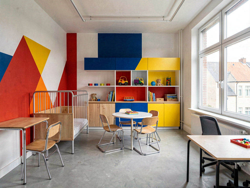 Bauhaus Nursery with arched doorway