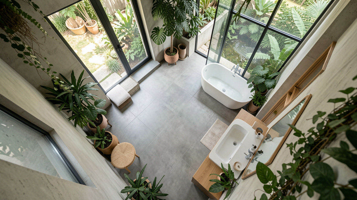 Biophilic bathroom — overhead