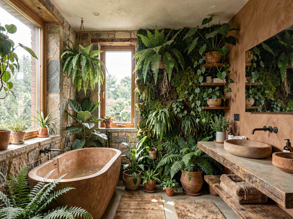 Biophilic Bathroom with freestanding tub