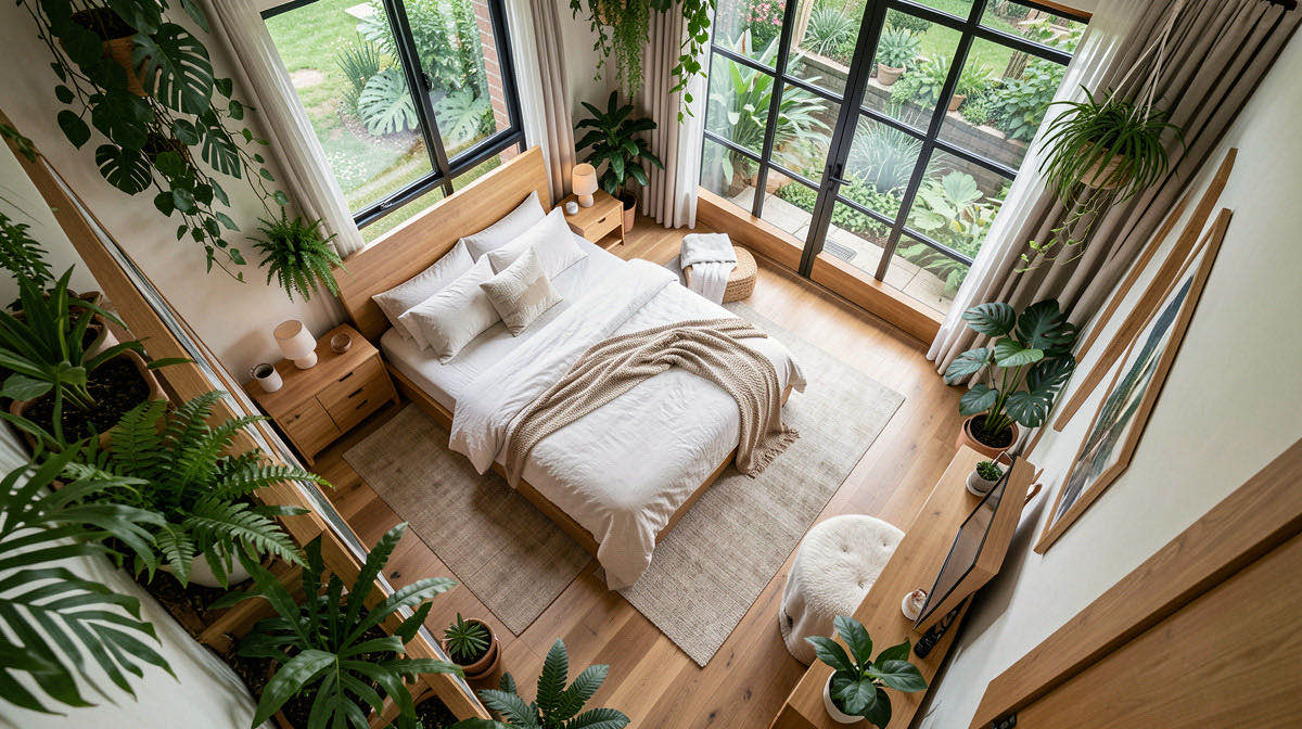 Biophilic bedroom — overhead