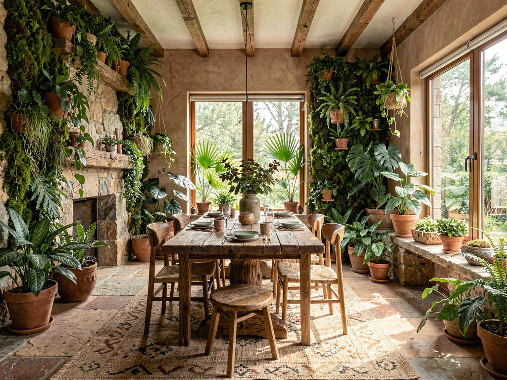 Biophilic Dining Room with live-edge table