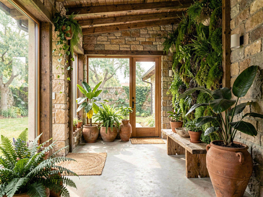 Biophilic Entryway with arched doorway