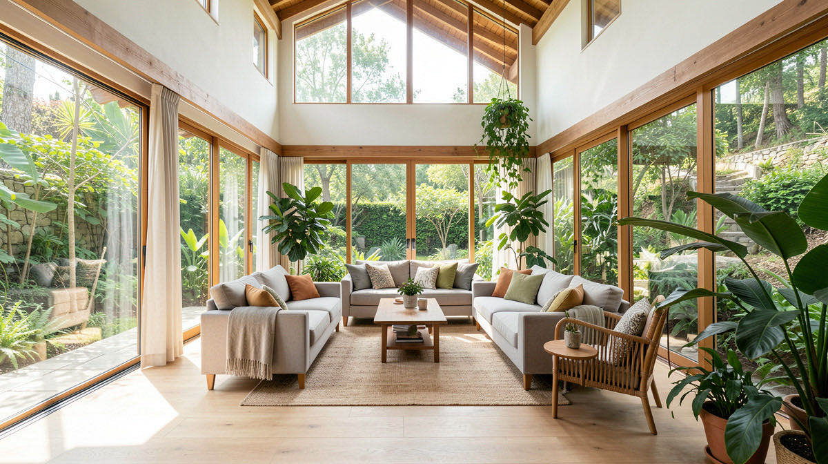 Biophilic living room — wide