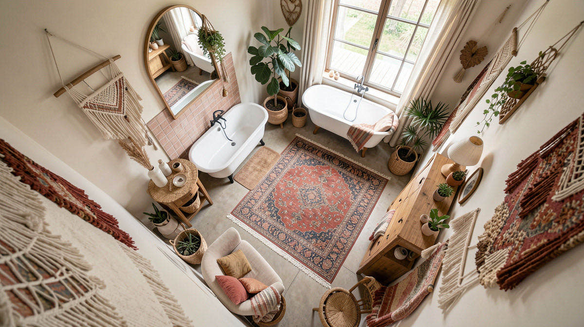 Boho bathroom — overhead