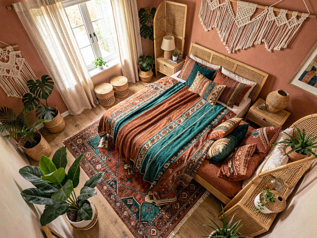 Boho bedroom — overhead