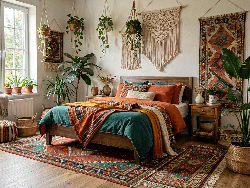Boho Bedroom with bay window seat