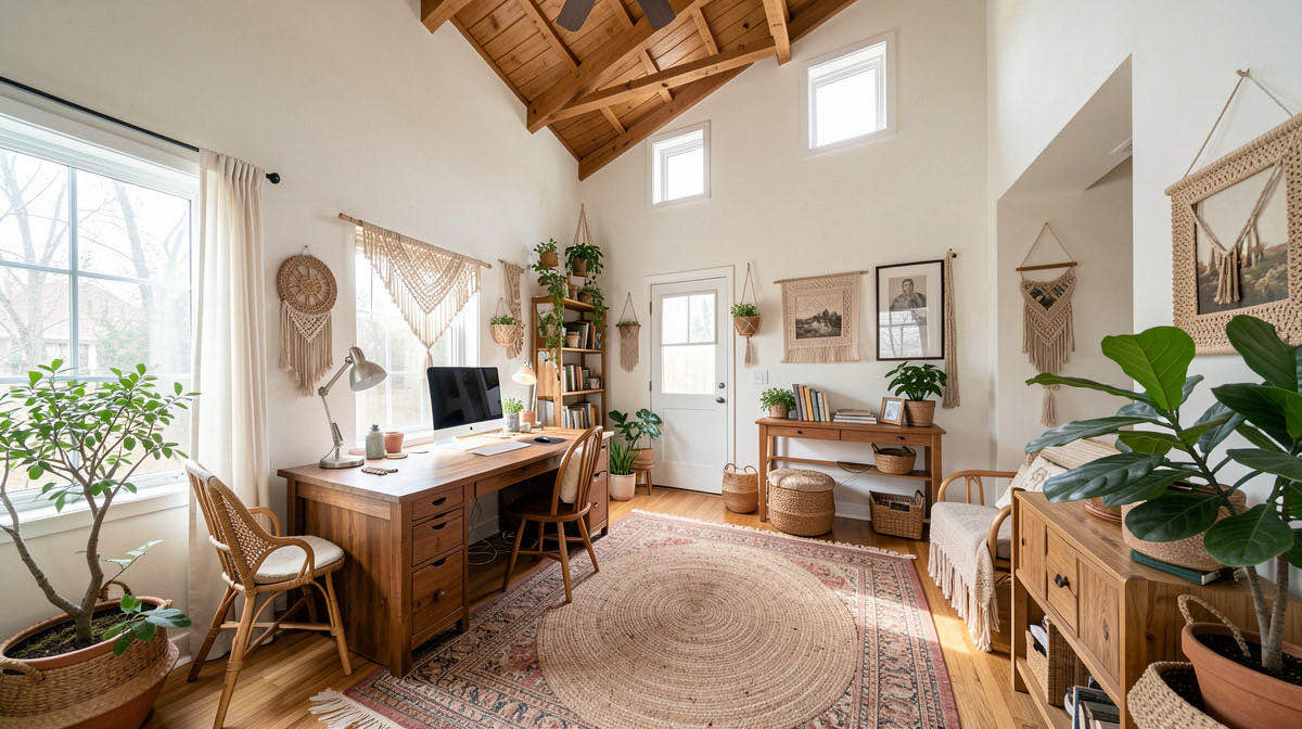 Boho home office — wide
