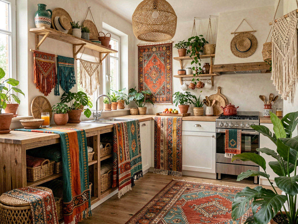 Boho Kitchen with plaster range hood