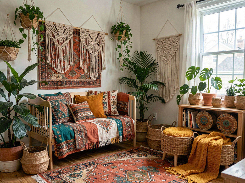 Boho Nursery with low-slung sectional