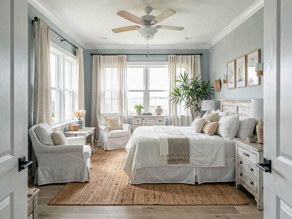 Coastal bedroom — wide