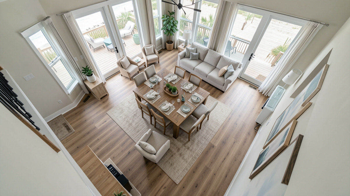 Coastal dining room — overhead
