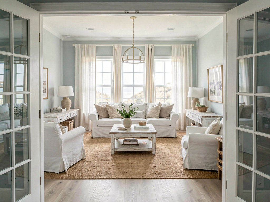 Coastal living room — wide