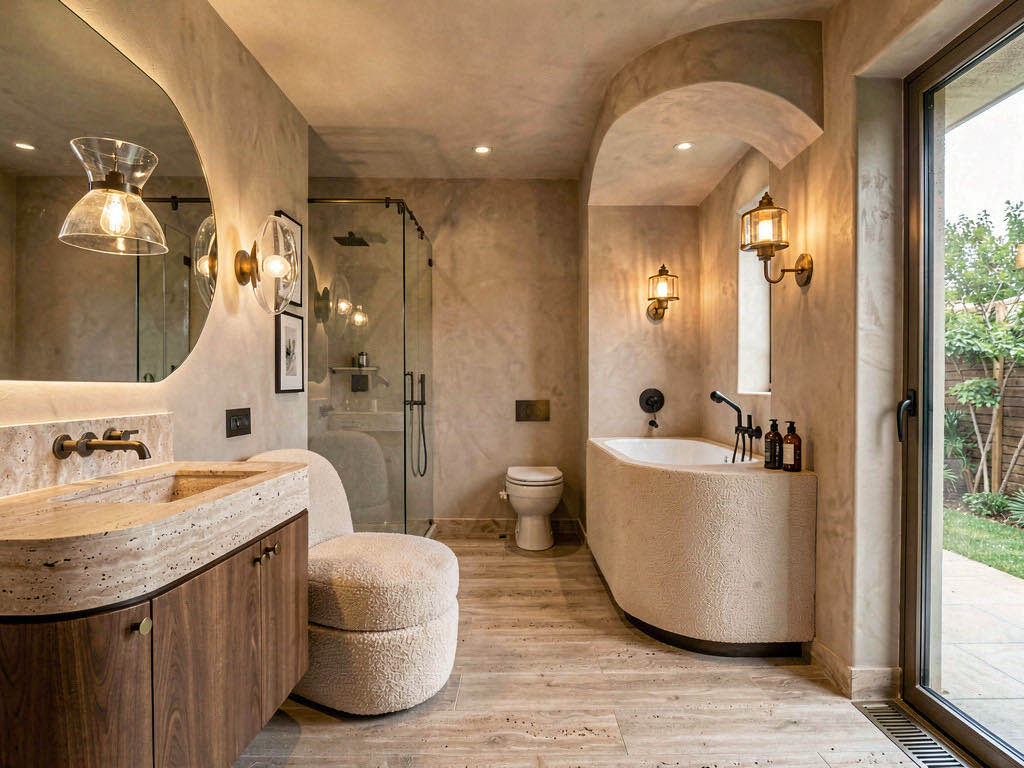 Contemporary Bathroom with floor-to-ceiling tile