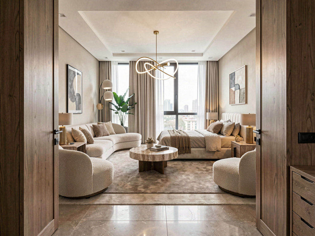 Contemporary bedroom — wide