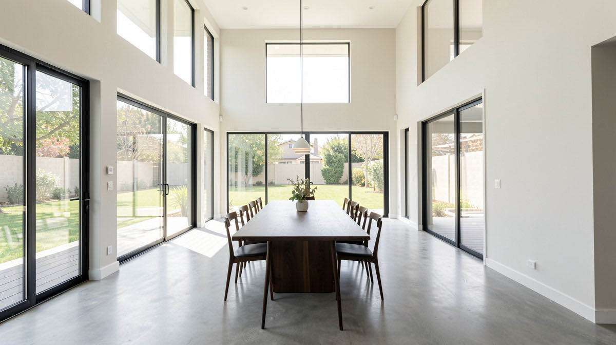 Contemporary dining room — wide