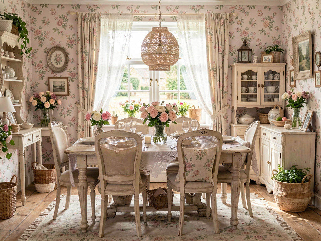 Cottagecore Dining Room with plaster arch to the kitchen