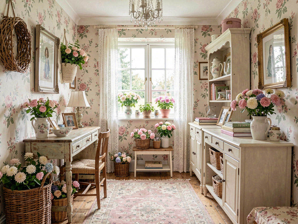 Cottagecore Entryway with built-in bookwall