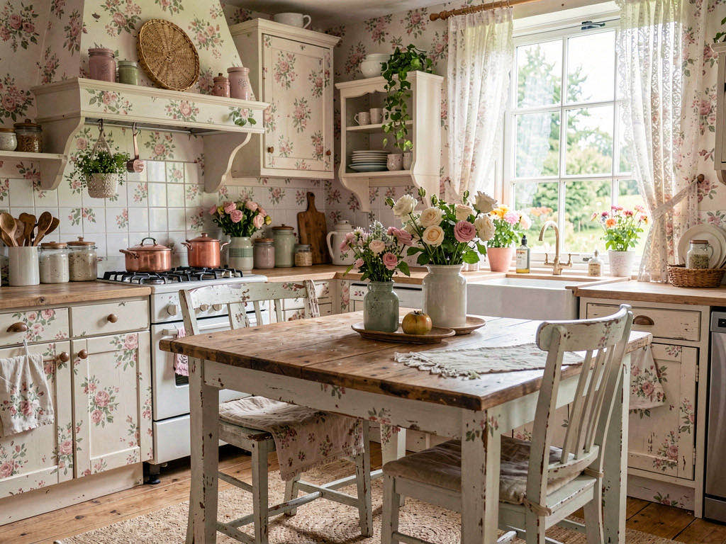 Cottagecore Kitchen with waterfall island