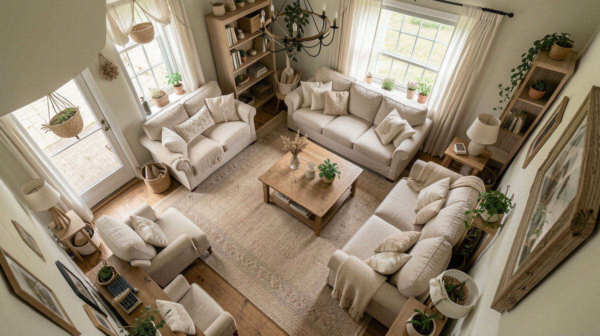Cottagecore living room — overhead