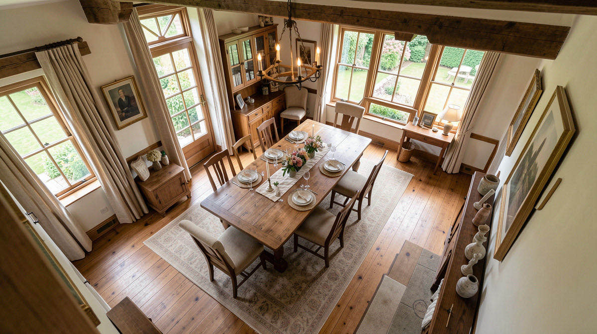 Country House dining room — overhead