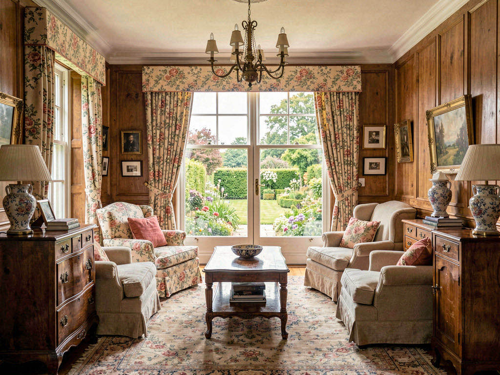Country House Entryway with sunken seating pit