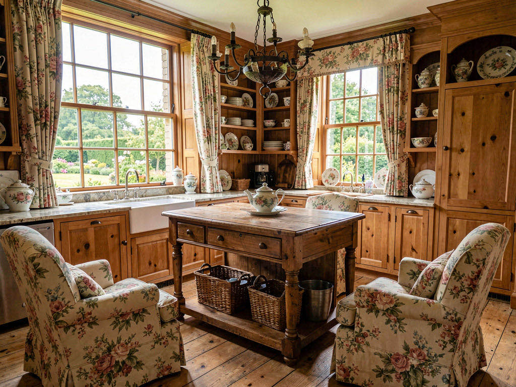 Country House Kitchen with open shelving in solid oak