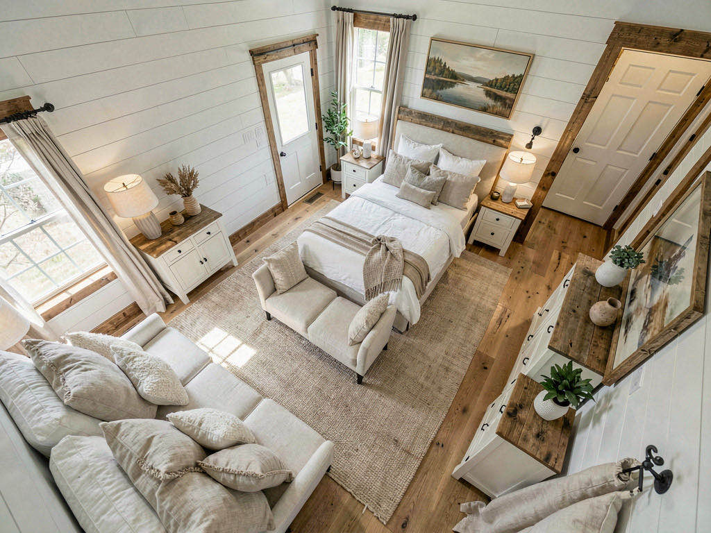 Farmhouse bedroom — overhead