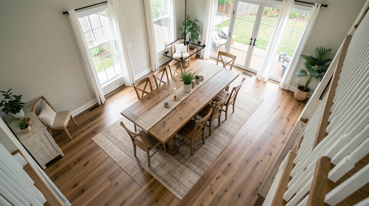 Farmhouse dining room — overhead