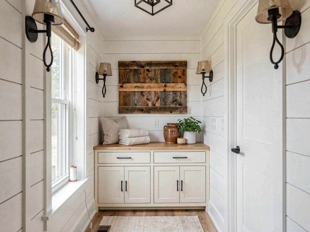 Farmhouse Entryway with exposed ceiling beams