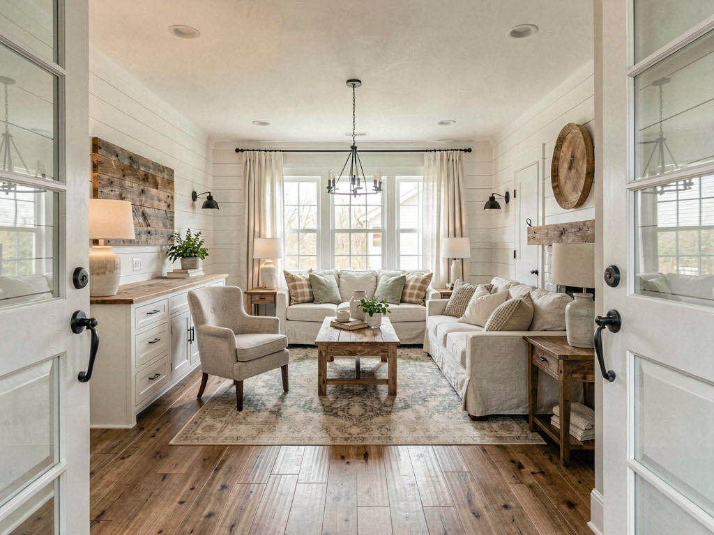 Farmhouse living room — wide