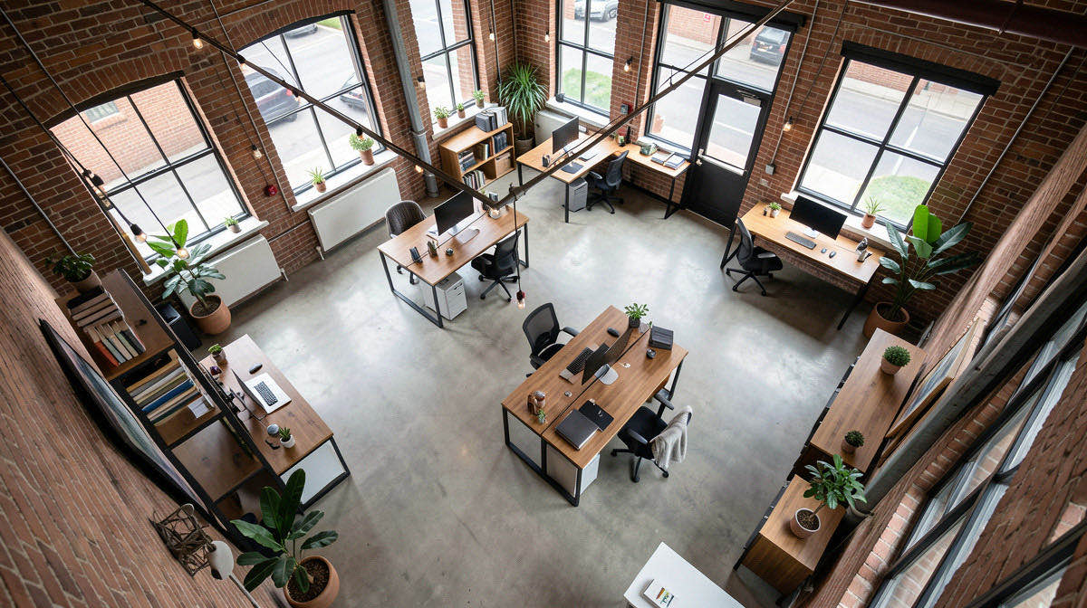 Industrial home office — overhead