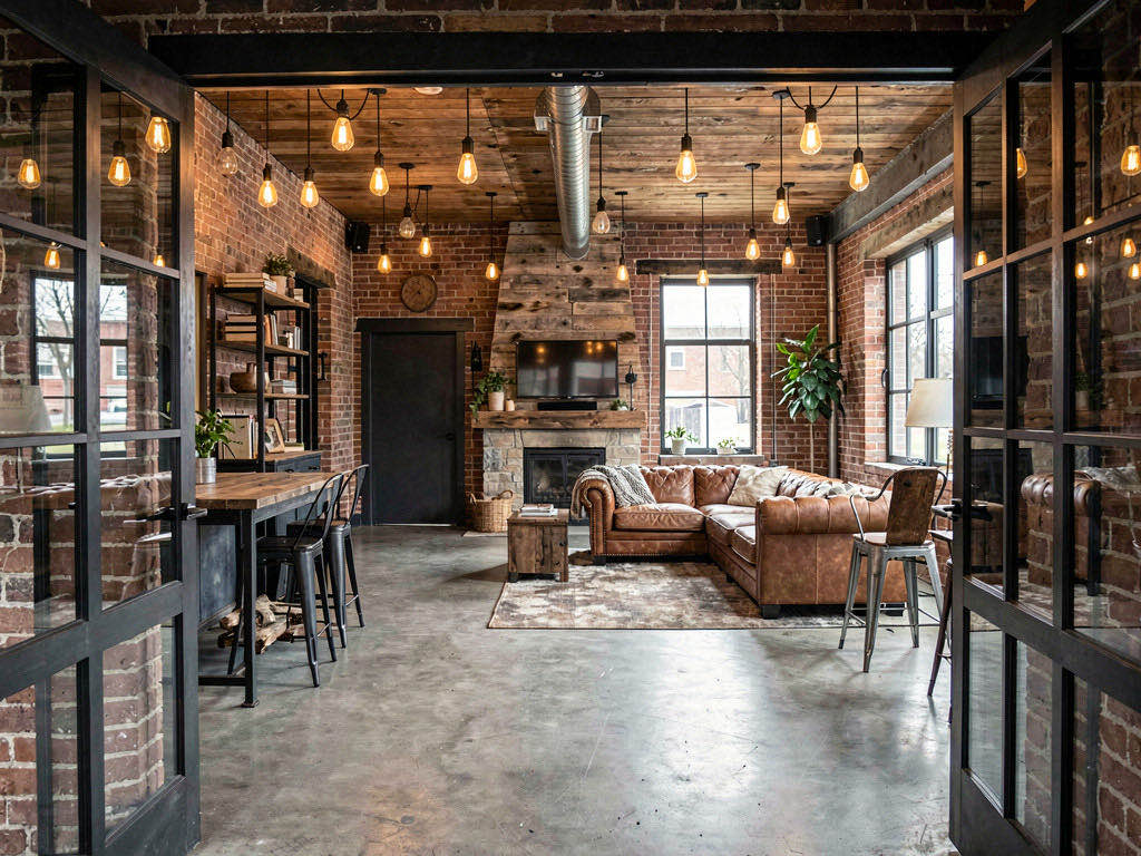Industrial living room — wide