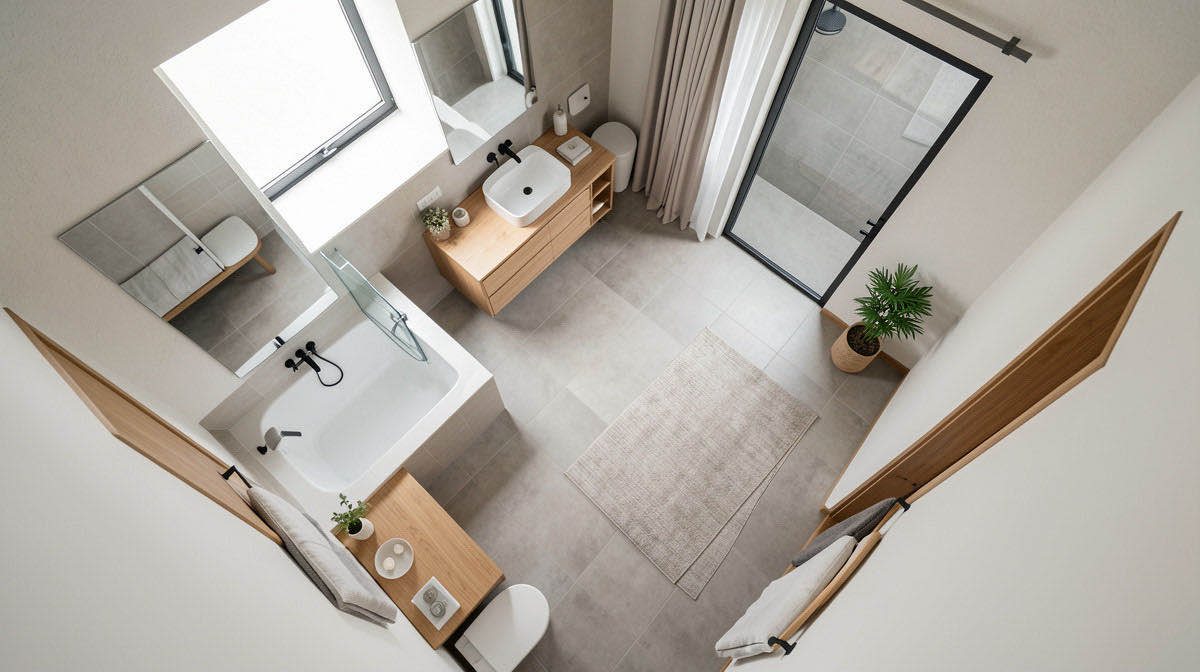 Japandi bathroom — overhead