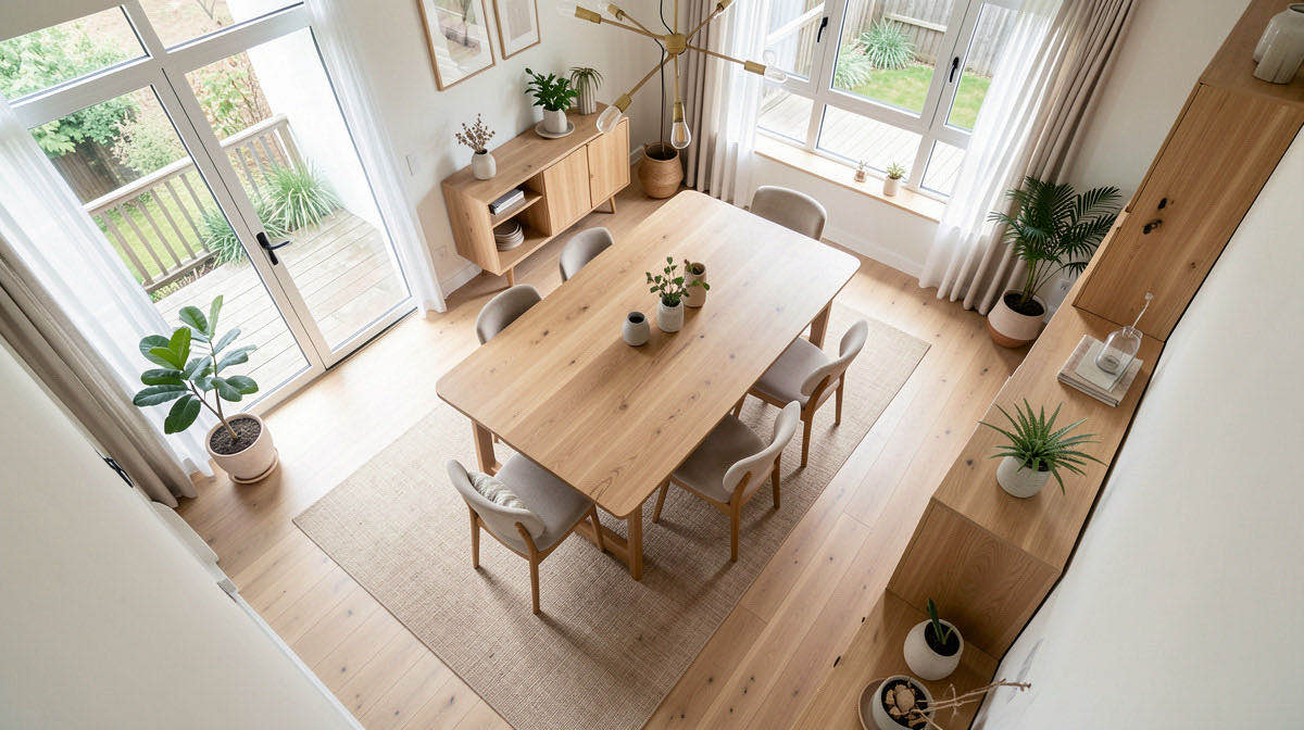 Japandi dining room — overhead