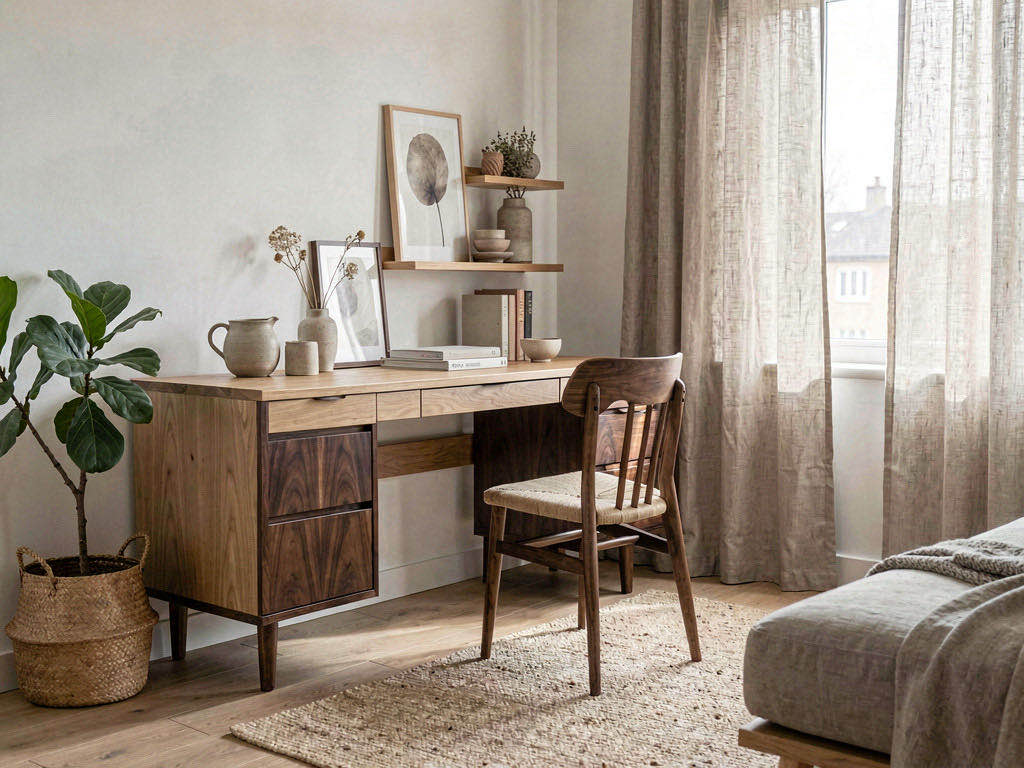 Japandi Office with window-facing desk