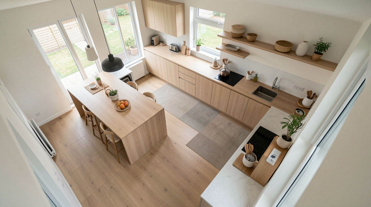 Japandi kitchen — overhead