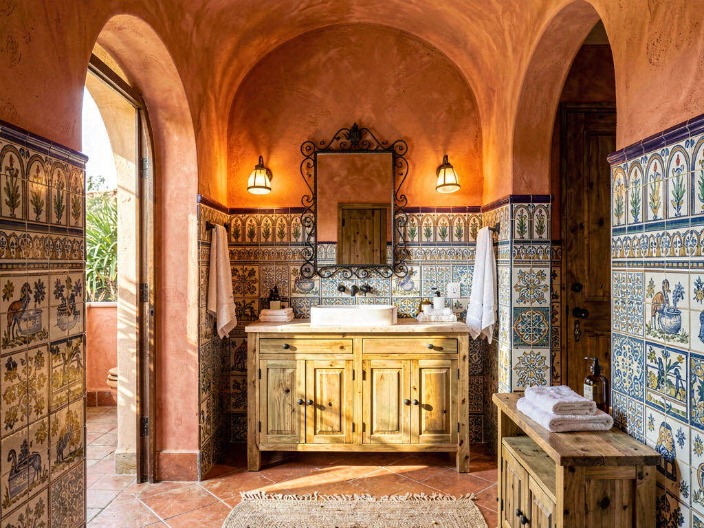 Mediterranean Bathroom with skylight over the bath