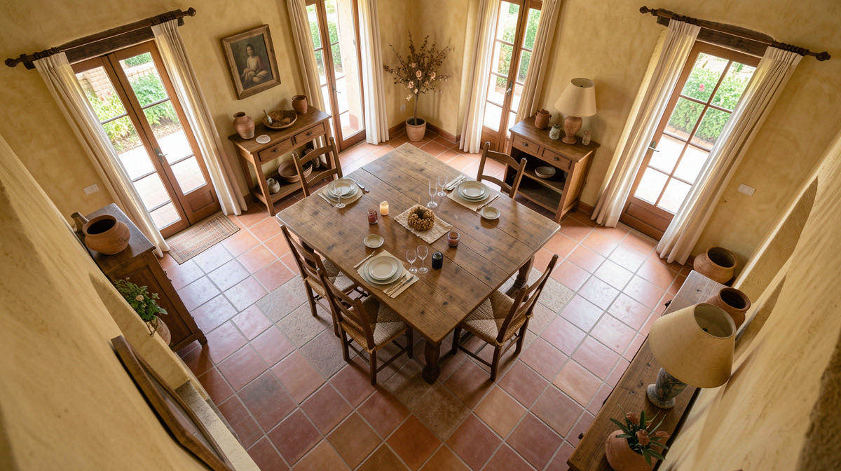 Mediterranean dining room — overhead