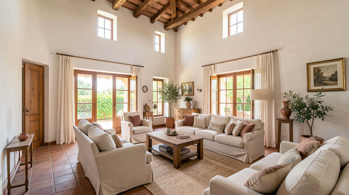 Mediterranean living room — wide