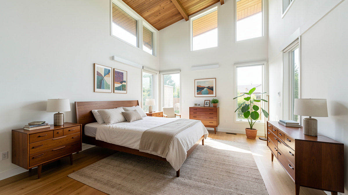 Mid-Century bedroom — wide