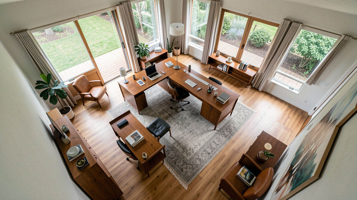 Mid-Century home office — overhead