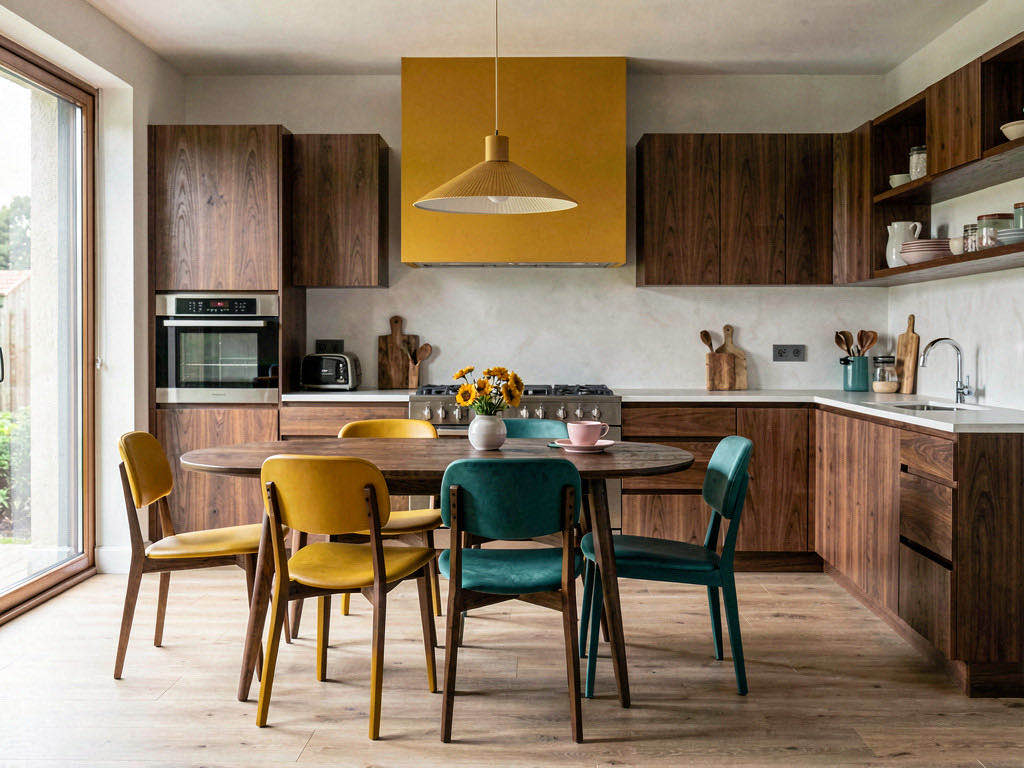 Mid-Century Kitchen with plaster range hood