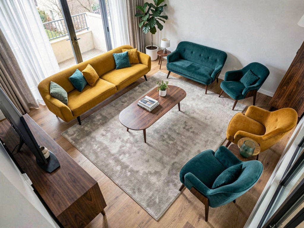 Mid-Century living room — overhead